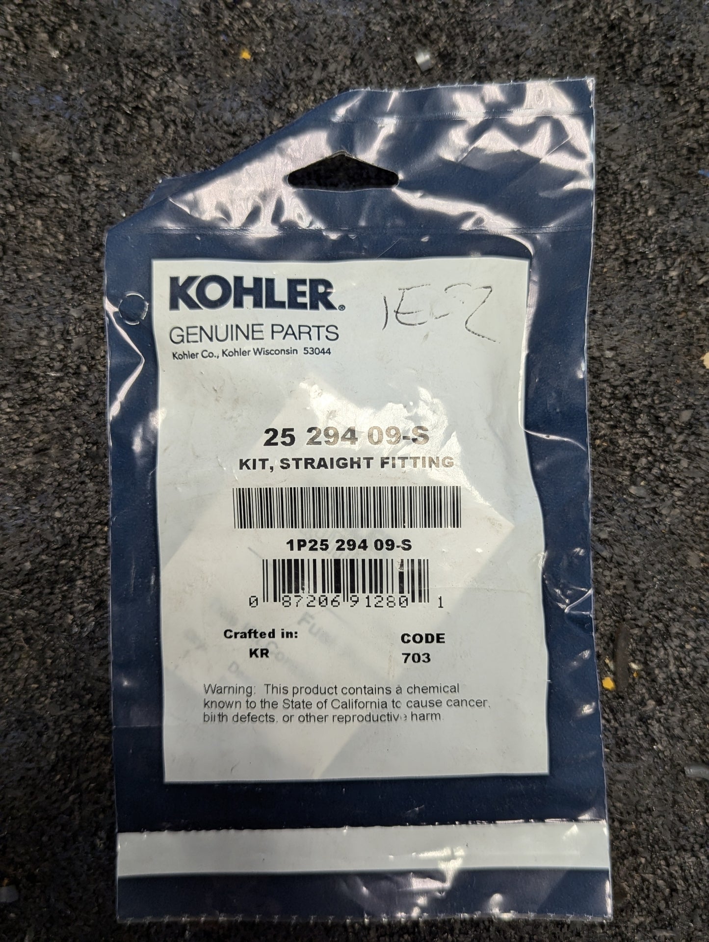 Kohler Straight Fitting Kit 2529409