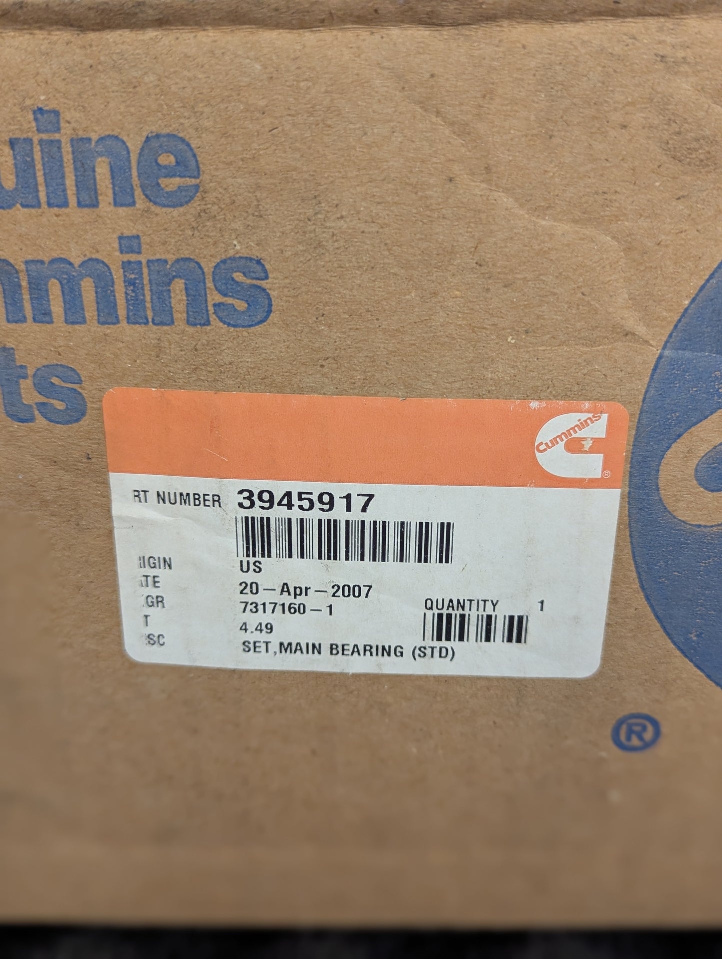 Cummins Main Bearing Set 3945917